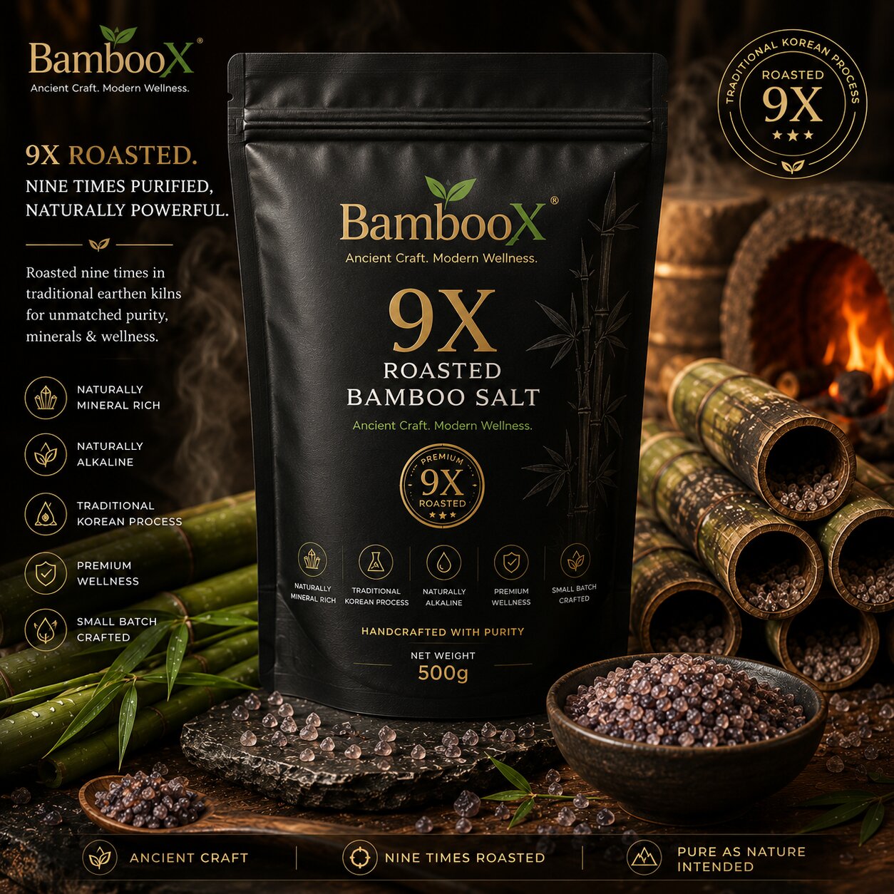 Premium Bamboo Salt Crystals in a Ceramic Dish